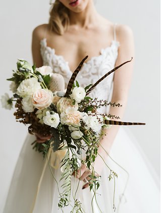 Image 7 - Minimal + simple wedding inspiration – hanging floral centerpiece, donut cake + stunning haley paige gown! in Styled Shoots.
