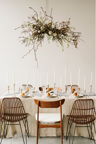 Image 14 - Minimal + simple wedding inspiration – hanging floral centerpiece, donut cake + stunning haley paige gown! in Styled Shoots.