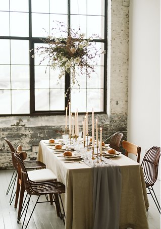 Image 13 - Minimal + simple wedding inspiration – hanging floral centerpiece, donut cake + stunning haley paige gown! in Styled Shoots.